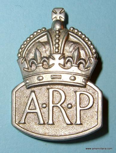 Scarce WW2 Home Front ARP Air Raid Precautions White Metal Lapel Womens Issue pin fitting - Marples & Beasley
