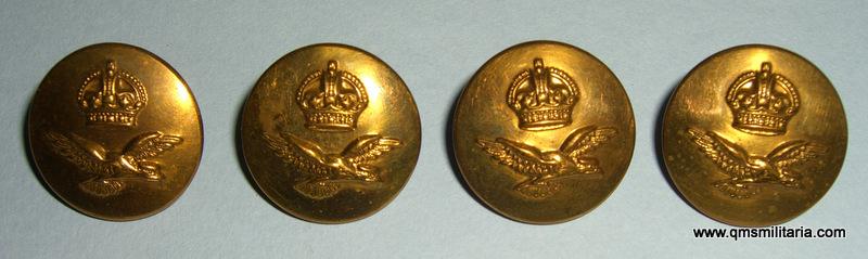 RAF Royal Air Force Matched Set of 4 Large Pattern Brass Buttons, pre 1952