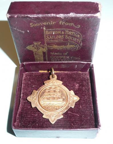 British & Foreign Sailors Society (BFSS) copper medal from Nelsons ship with original presentation case
