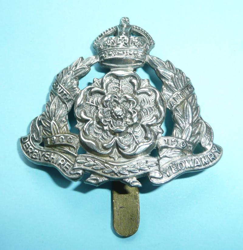 WW2 Derbyshire Yeomanry Other Ranks White Metal Cap Badge
