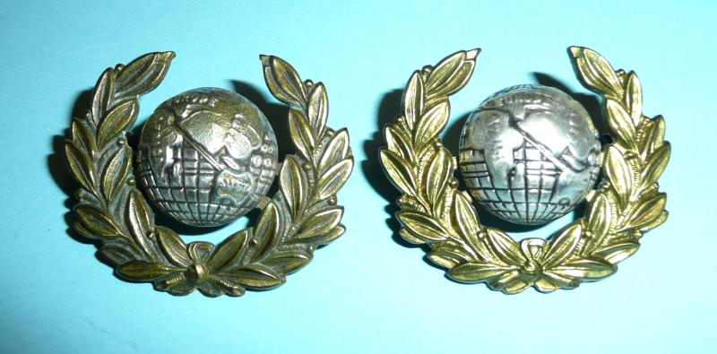 Pair of Silver plate and gilt Royal Marine Officers Full Dress Collar Badges