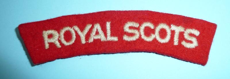 WW2 Royal Scots Woven White on Red Felt Cloth Shoulder Title