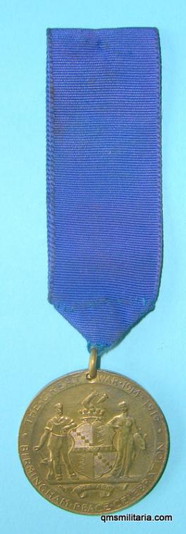 WW1 Brass Birmingham Peace Celebration Medal 1914 - 1919