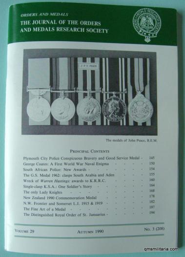 Orders & Medals Resarch Society ( OMRS ) Journal  - Autumn 1990