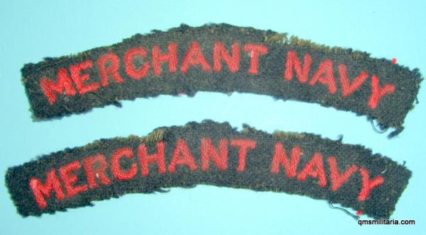 WW2 - Pair of Mercantile Marine / Merchant Navy Cloth Embroidered Shoulder Titles