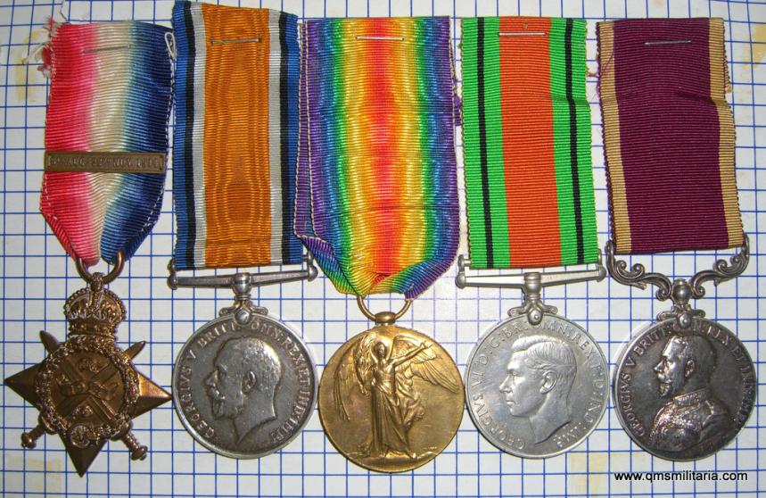 1914 Mons Trio, Defence Medal and Army LSGC Medal (GV) to a senior NCO, Royal Engineers