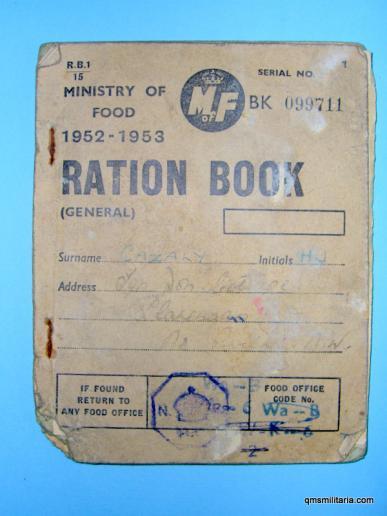 Ministry of Food Ration Book for 1952-53 - North Wales connection