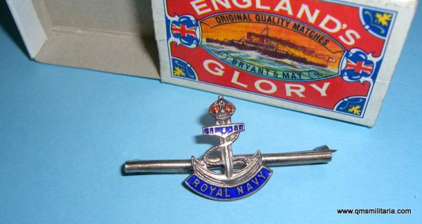WW2 era Royal Navy Sweetheart Brooch white metal and enamel