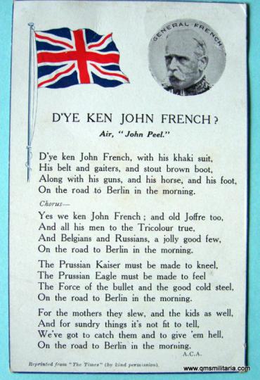 WW1 Patriotic Card - D'ye Ken John French ? 