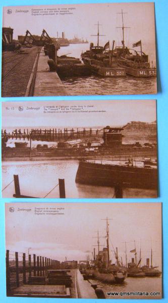 Set of Three WW1 Postcards related to the Zeebrugge Raid, Belgium on St George's Day 1918