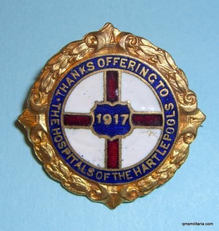 WW1 Bombardment of Hartlepool 1914 commemorative Gilt and Enamel Pin Brooch Badge 1917