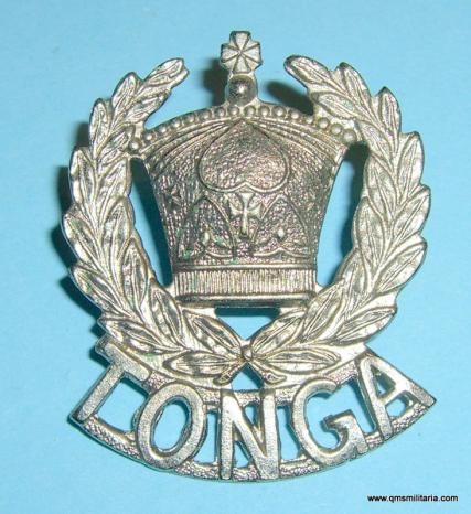 Scarce South Pacific Tonga Police Chromed White Metal Cap Badge