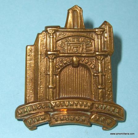 Malacca Volunteer Rifles Brass Collar Badge, circa 1915 - 1942