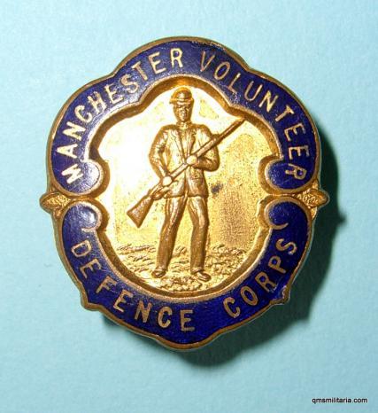 Scarce WW1 Manchester Volunteer Defence Corps Gilt and Enamel Mufti Lapel Badge
