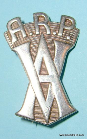 WW2 Home Front Hallmarked Silver A.R.P. Air Raid Precautions Vickers - Armstrong Pin Brooch Badge
