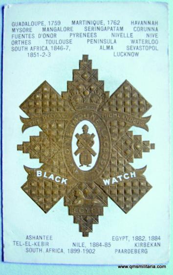 Original Edwardian Pre WW1 Black Watch ( BW ) Royal HighlandersBadge Postcard