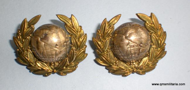 Pair of Silver plate and gilt Royal Marine Officers Full Dress Collar Badges - Firmin