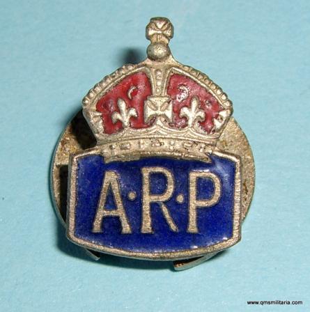 WW2 Home Front A.R.P.  Air Raid Precautions Enamel and small pattern lapel badge