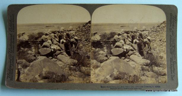 Original Boer War Stereoscopic card - British Army Scouts firing on Boers near Colesberg, South Africa, January 1900