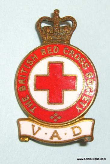 Queen's Crown British Red Cross Society V.A.D. ( Voluntry Aid Detachment) Enamel Pin Lapel Badge