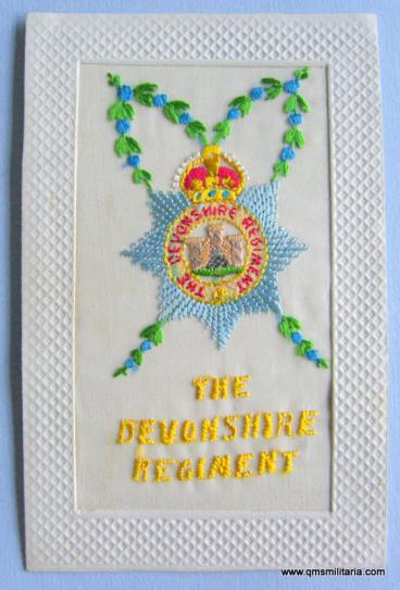 WW1 Devonshire Regiment Emobroidered Silk Post Card - Super Condition