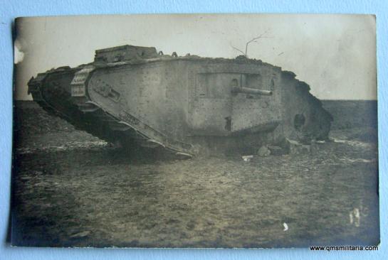 Original WW1 (German ) Postcard of a Disabled British Tank 