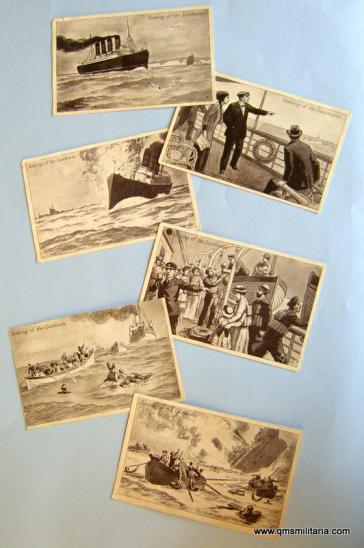 WW1 - Scarce full set of 6 original black and white propaganda photographs relating to the sinking of the SS Lusitania
