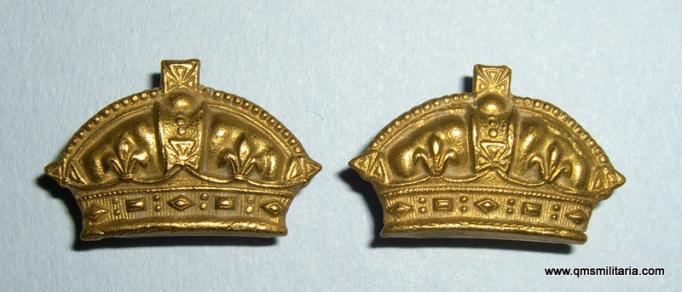 Early Imperial Crown Matched Brass Collar Badges Universal Pattern as worn by many Regiments of Foot, 1872 - 1878 only