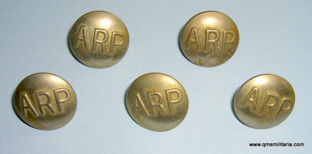 WW2 Home Front  - Set of 5 ARP Air Raid Precaution Large Pattern White Metal Buttons