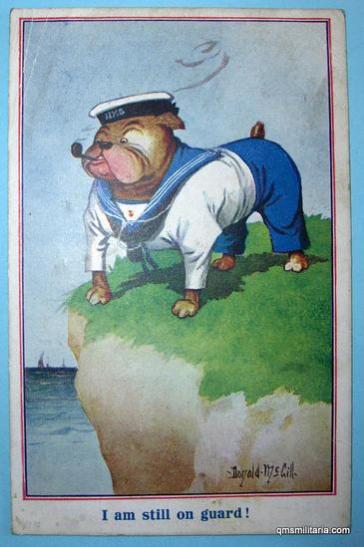 Patriotic Art Cartoon Postcard - Bulldog in Naval Uniform - I am still on guard!