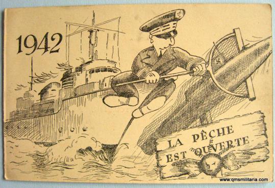 WW2 Free French Navy 1942 Xmas /  New Year card Postcard HMS La Melpomene