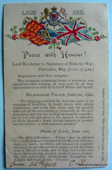 Patriotic Boer War Peace with Honour Art Postcard - Tuck & Sons