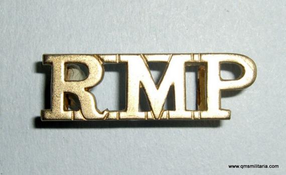 RMP scarce Royal Marine Police small white metal shoulder title - officers version