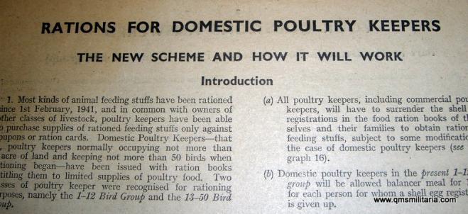  WW2 Home Front Original Rations Guidance Leaflet for Domestic Poultry Farmers
