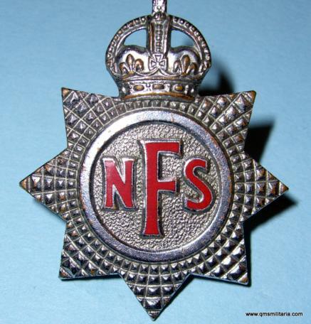 WW2 Home Front National Fire Service ( NFS ) Enamel and Chrome White Metal Cap Badge