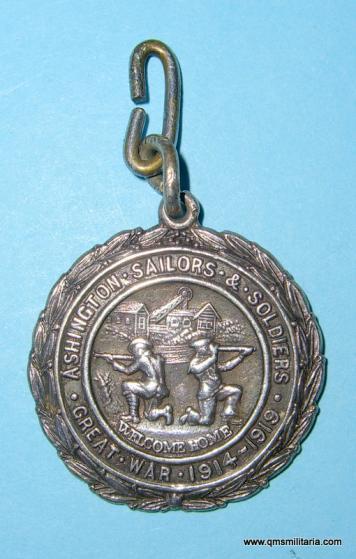 WW1 Tribute Medal - Ashington ( Northumberland ) Silver Watch Fob Medallion