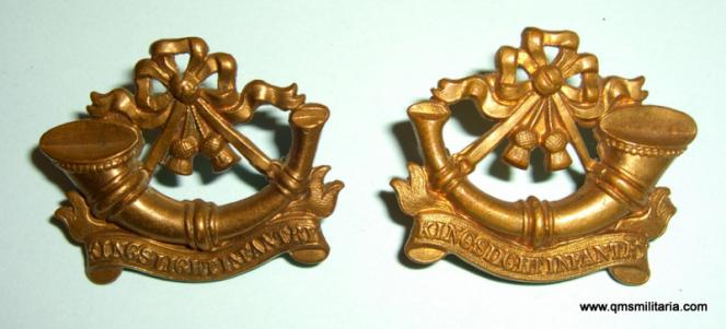 Victorian Kings Shropshire Light Infantry ( KSLI ) Pair of Facing Brass Metal Other Rank's Collar Badges, 1881 - 1887