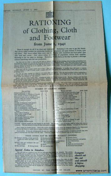 WW2 Rationing Notice taken from an original newspaper ( The Observer June 1st 1941 )