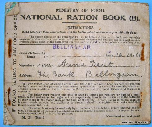 Scarce WW1 Home Front item -  Ration Book, partially used