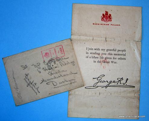 WW1 Buckingham Palace Letter ( from Memorial Plaque ) and Envelope marked