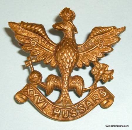 WW2 War Raised Unit - 26th Hussars Brass Cap Badge