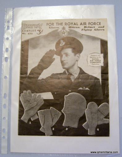 WW2 Royal Air Force Comforts Committee Original Aircrew Knitting Pattern for Gloves, Mittens, Balaclava Helmet and Flying Gloves