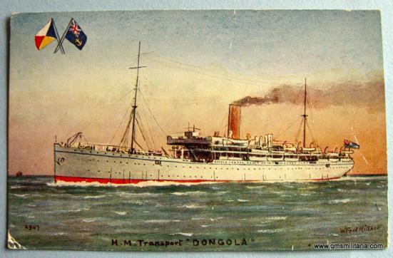 WW1 Original Coloured Art Postcard H.M.T. Dongola - Gallipoli connection