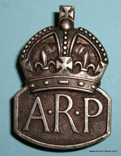 WW 2 Home Front - 1936 Hallmarked Silver Air Raid Precautions ( ARP ), Male Warden's Badge - Letter A - Maker marked Robert Jay