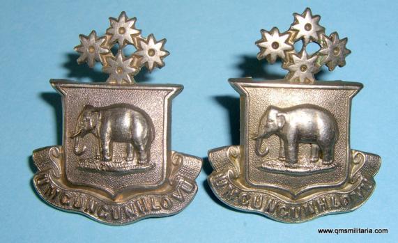 South Africa - Pair of Maritzburg Boys Model School Cadet Corps white metal collar badges