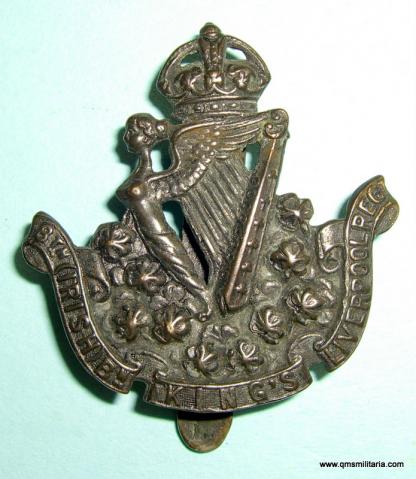 WW1 8th ( Irish ) Battalion, King 's Liverpool Regiment Blackened Brass Cap Badge