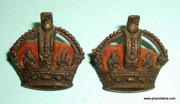 Officer 's Matched Pair of Bronzed Rank Crowns with Red Cloth Backing