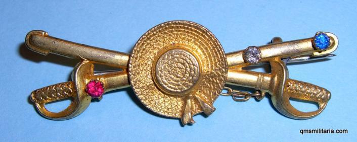 Attractive fire gilt Victorian Royal Naval Sweetheart Brooch - straw boater on crossed cutlasses