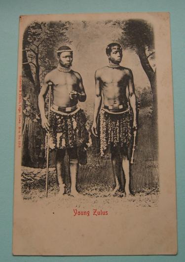 South Africa - Young Zulu Warriors Early Edwardian Sepia Black and White Postcard