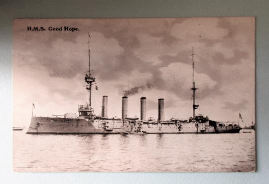 H.M.S. Good Hope Black & White Postcard- Sunk in Action at Coronel November 1914
